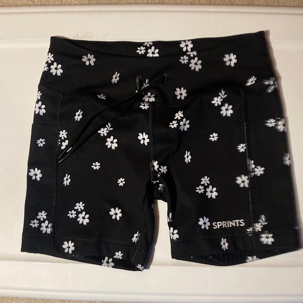 Women's Black Floral Athletic Shorts